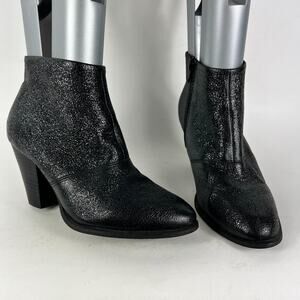 Aldo ankle stacked heel boots women's size 7.5 black leather metallic shine
